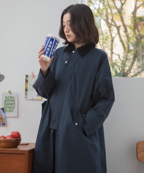 HEILIS(ヘイリス)の「【original】3WAYケープ付ロングコート / ステンカラー スタンドカラー ロング丈 春アウター 春コート フレアコート トレンチコート ミリタリー アウター ツイル コットン ネイビー ベージュ 配色 コーデュロイ オーバーサイズ 韓国 シティガール ノームコア カジュアル シンプル オフィスカジュアル ベーシック 羽織り 秋服 春服 冬服 アウター オフィスカジュアル 防寒(ステンカラーコート・レディース・ネイビー/ベージュ・FREE)」の7枚目の写真