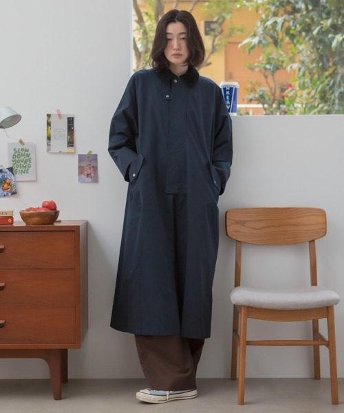 HEILIS(ヘイリス)の「【original】3WAYケープ付ロングコート / ステンカラー スタンドカラー ロング丈 春アウター 春コート フレアコート トレンチコート ミリタリー アウター ツイル コットン ネイビー ベージュ 配色 コーデュロイ オーバーサイズ 韓国 シティガール ノームコア カジュアル シンプル オフィスカジュアル ベーシック 羽織り 秋服 春服 冬服 アウター オフィスカジュアル 防寒(ステンカラーコート・レディース・ネイビー/ベージュ・FREE)」の9枚目の写真
