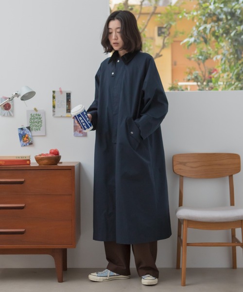 HEILIS(ヘイリス)の「【original】3WAYケープ付ロングコート / ステンカラー スタンドカラー ロング丈 春アウター 春コート フレアコート トレンチコート ミリタリー アウター ツイル コットン ネイビー ベージュ 配色 コーデュロイ オーバーサイズ 韓国 シティガール ノームコア カジュアル シンプル オフィスカジュアル ベーシック 羽織り 秋服 春服 冬服 アウター オフィスカジュアル 防寒(ステンカラーコート・レディース・ネイビー/ベージュ・FREE)」の10枚目の写真