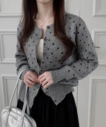 ノーカラージャケット（グレー/灰色系・ウール・ニット）ファッション