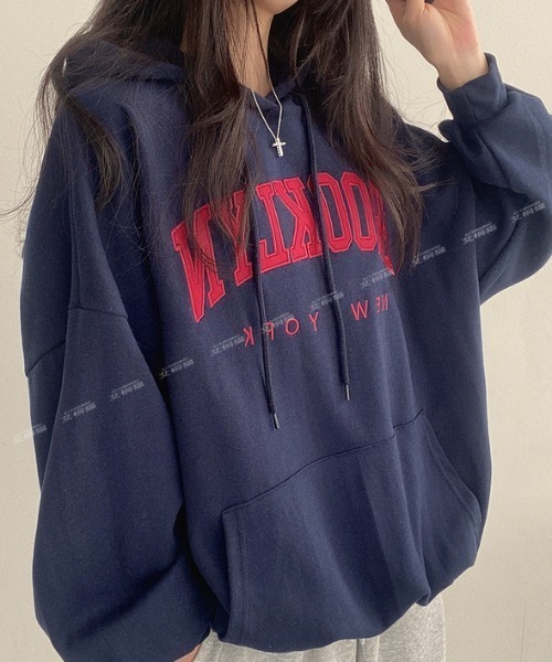 Teem Store(チームストア)の「【裏起毛】英字刺繍ビッグシルエットパーカー(パーカー・レディース・オートミール/ネイビー/グレー・F)」の18枚目の写真
