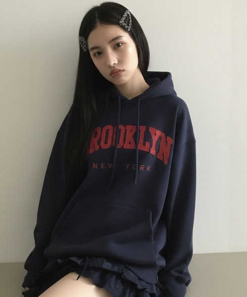 Teem Store(チームストア)の「【裏起毛】英字刺繍ビッグシルエットパーカー(パーカー・レディース・オートミール/ネイビー/グレー・F)」の12枚目の写真