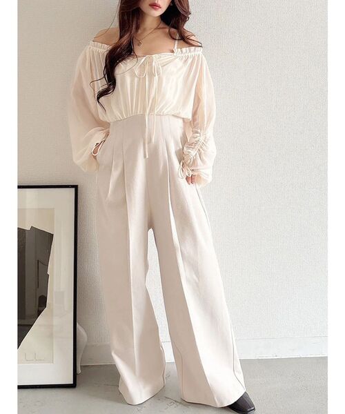 MERCURYDUO（マーキュリーデュオ）の「ボリュームスリーブドッキングロンパース（ワンピース・レディース・アイボリー/ブラック・SMALL/MEDIUM）」の3枚目の写真