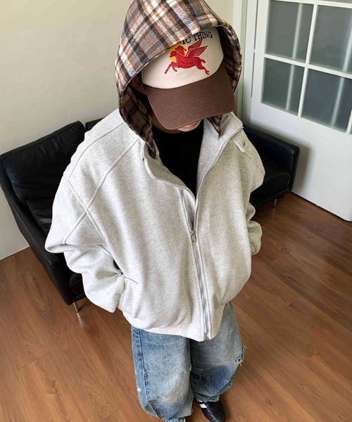 NOWLE（ノウル）の「【NOWLE】チェック柄フード付き スタンドカラー フェイクレイヤード ブルゾン（ブルゾン・メンズ・アッシュ/ブラウン・MEDIUM/LARGE/X-LARGE）」の7枚目の写真