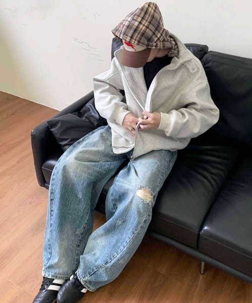 NOWLE（ノウル）の「【NOWLE】チェック柄フード付き スタンドカラー フェイクレイヤード ブルゾン（ブルゾン・メンズ・アッシュ/ブラウン・MEDIUM/LARGE/X-LARGE）」の4枚目の写真