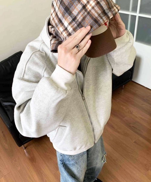 NOWLE（ノウル）の「【NOWLE】チェック柄フード付き スタンドカラー フェイクレイヤード ブルゾン（ブルゾン・メンズ・アッシュ/ブラウン・MEDIUM/LARGE/X-LARGE）」の9枚目の写真