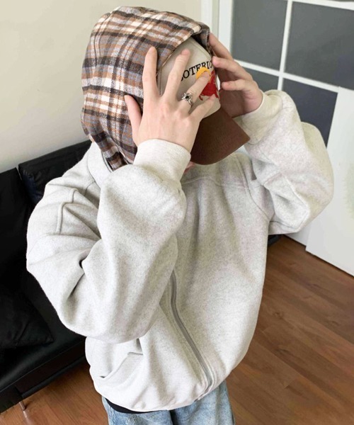 NOWLE（ノウル）の「【NOWLE】チェック柄フード付き スタンドカラー フェイクレイヤード ブルゾン（ブルゾン・メンズ・アッシュ/ブラウン・MEDIUM/LARGE/X-LARGE）」の10枚目の写真