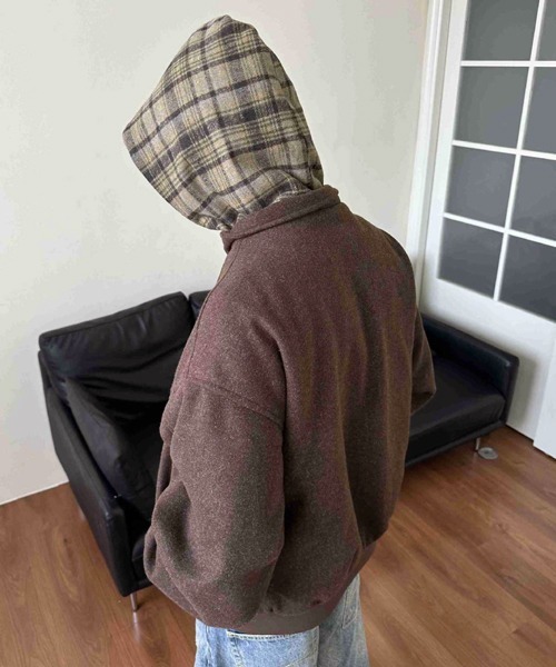 NOWLE（ノウル）の「【NOWLE】チェック柄フード付き スタンドカラー フェイクレイヤード ブルゾン（ブルゾン・メンズ・アッシュ/ブラウン・MEDIUM/LARGE/X-LARGE）」の19枚目の写真