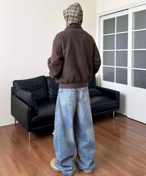 NOWLE（ノウル）の「【NOWLE】チェック柄フード付き スタンドカラー フェイクレイヤード ブルゾン（ブルゾン・メンズ・アッシュ/ブラウン・MEDIUM/LARGE/X-LARGE）」の20枚目の写真