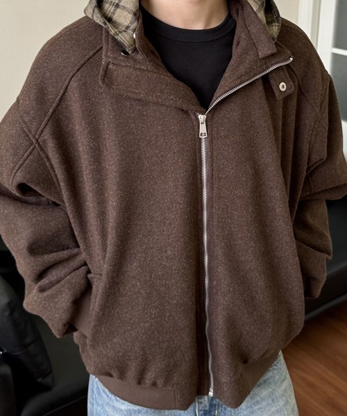 NOWLE（ノウル）の「【NOWLE】チェック柄フード付き スタンドカラー フェイクレイヤード ブルゾン（ブルゾン・メンズ・アッシュ/ブラウン・MEDIUM/LARGE/X-LARGE）」の18枚目の写真