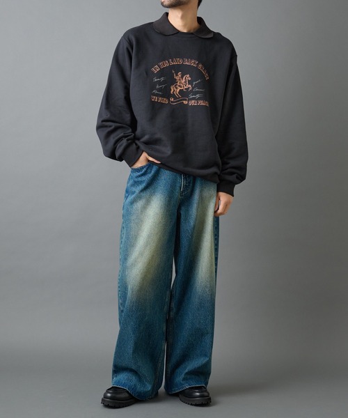 COLONY 2139（コロニートゥーワンスリーナイン）の「襟付きプリントスウェット（スウェット・メンズ・ブラック/チャコールグレー・MEDIUM/LARGE）」の6枚目の写真