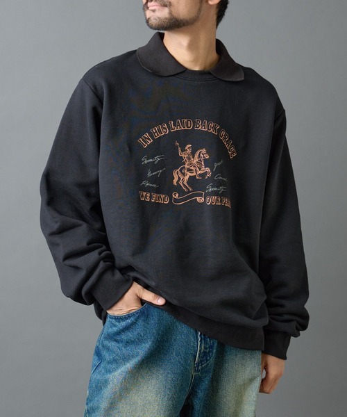 COLONY 2139（コロニートゥーワンスリーナイン）の「襟付きプリントスウェット（スウェット・メンズ・ブラック/チャコールグレー・MEDIUM/LARGE）」の3枚目の写真