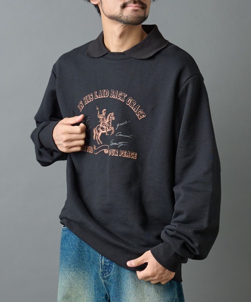 COLONY 2139（コロニートゥーワンスリーナイン）の「襟付きプリントスウェット（スウェット・メンズ・ブラック/チャコールグレー・MEDIUM/LARGE）」の4枚目の写真