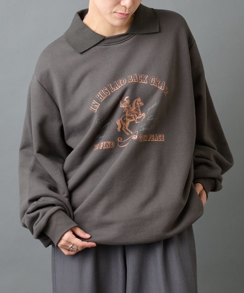 COLONY 2139（コロニートゥーワンスリーナイン）の「襟付きプリントスウェット（スウェット・メンズ・ブラック/チャコールグレー・MEDIUM/LARGE）」の10枚目の写真