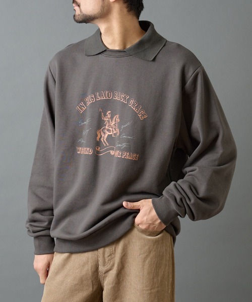 COLONY 2139（コロニートゥーワンスリーナイン）の「襟付きプリントスウェット（スウェット・メンズ・ブラック/チャコールグレー・MEDIUM/LARGE）」の13枚目の写真