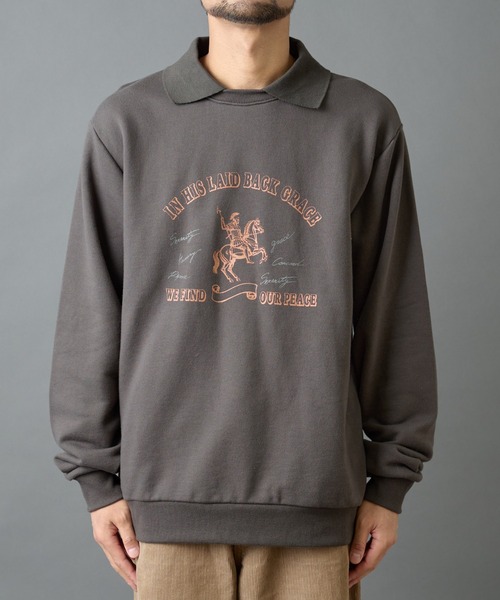 COLONY 2139（コロニートゥーワンスリーナイン）の「襟付きプリントスウェット（スウェット・メンズ・ブラック/チャコールグレー・MEDIUM/LARGE）」の22枚目の写真