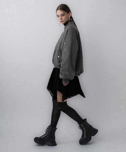 HARE（ハレ）の「ピンストライプMA-1ブルゾン(HARE)（MA-1・レディース・グレー/ブラック・FREE）」の5枚目の写真