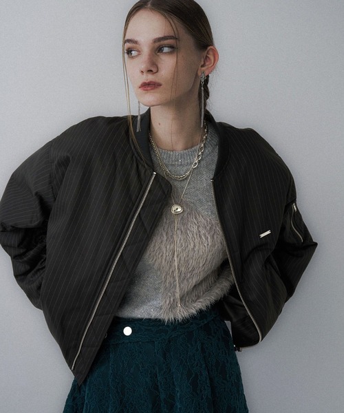 HARE（ハレ）の「ピンストライプMA-1ブルゾン(HARE)（MA-1・レディース・グレー/ブラック・FREE）」の6枚目の写真