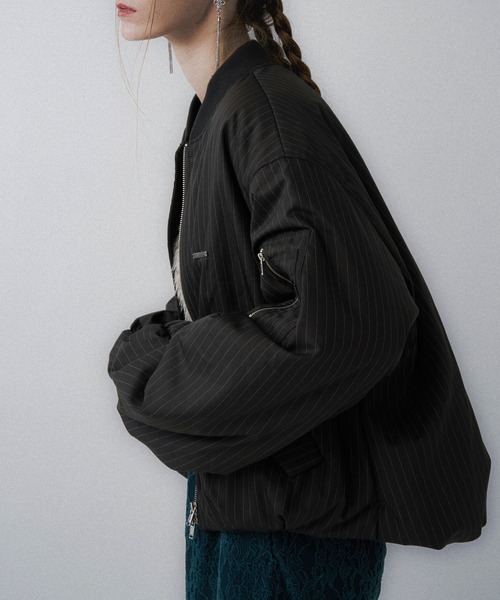 HARE（ハレ）の「ピンストライプMA-1ブルゾン(HARE)（MA-1・レディース・グレー/ブラック・FREE）」の8枚目の写真