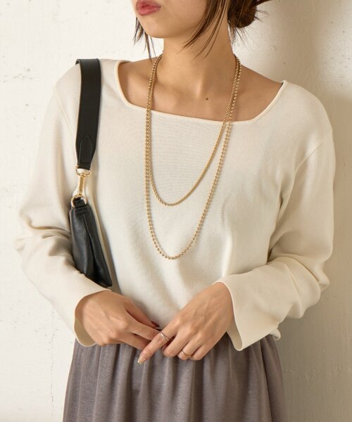 Jena espace merveilleux(ジェナ エスパスメルヴェイユ)の「《さわゆい企画》【WEB限定 】スクエアネックニット(ニット/セーター・レディース・ブラック/オフホワイト・FREE)」の1枚目の写真