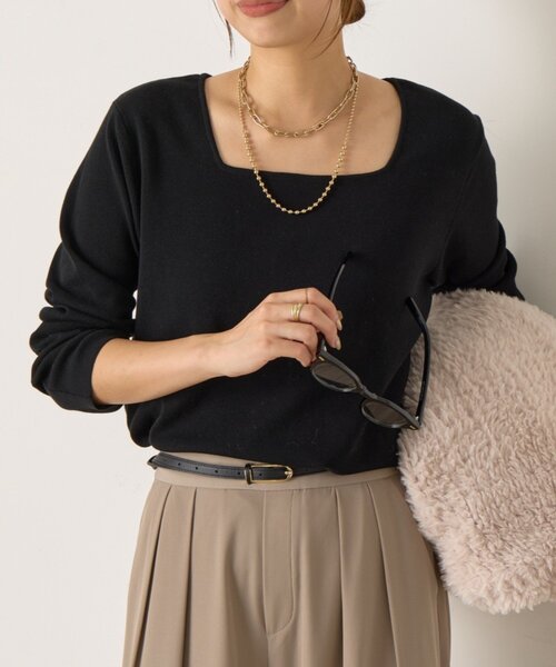 Jena espace merveilleux(ジェナ エスパスメルヴェイユ)の「《さわゆい企画》【WEB限定 】スクエアネックニット(ニット/セーター・レディース・ブラック/オフホワイト・FREE)」の2枚目の写真