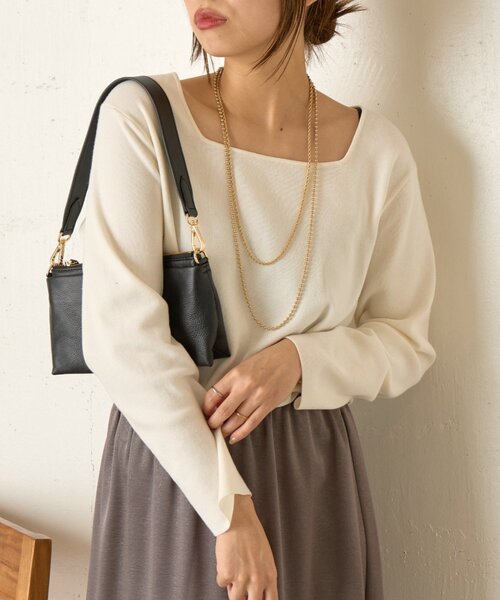 Jena espace merveilleux(ジェナ エスパスメルヴェイユ)の「《さわゆい企画》【WEB限定 】スクエアネックニット(ニット/セーター・レディース・ブラック/オフホワイト・FREE)」の6枚目の写真