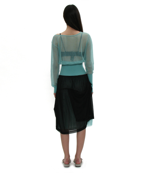PARTIMENTO WOMEN(パルティメントウィメン)の「メッシュコンビドレープミディスカート_ブラック(スカート・レディース・その他・SMALL/MEDIUM)」の4枚目の写真