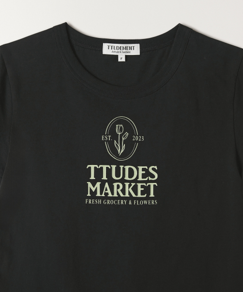 TTUDEMENT（トュードメント）の「TTUDEMENT MARKET TEE BLACK（Tシャツ/カットソー・レディース・その他・FREE）」の3枚目の写真
