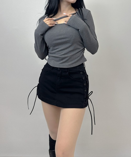 FOLLOWIN（フォロウィン）の「【 インパン裏地付き 】サイドレースアップデニムミニスカート（デニムスカート・レディース・ブルー/ブラック・MEDIUM/SMALL/LARGE）」の20枚目の写真