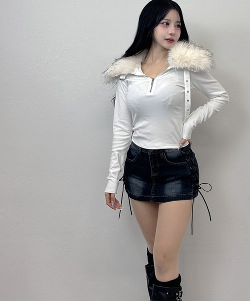 FOLLOWIN（フォロウィン）の「【 インパン裏地付き 】サイドレースアップデニムミニスカート（デニムスカート・レディース・ブルー/ブラック・MEDIUM/SMALL/LARGE）」の19枚目の写真