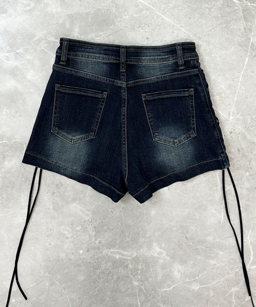 FOLLOWIN（フォロウィン）の「【 インパン裏地付き 】サイドレースアップデニムミニスカート（デニムスカート・レディース・ブルー/ブラック・MEDIUM/SMALL/LARGE）」の7枚目の写真