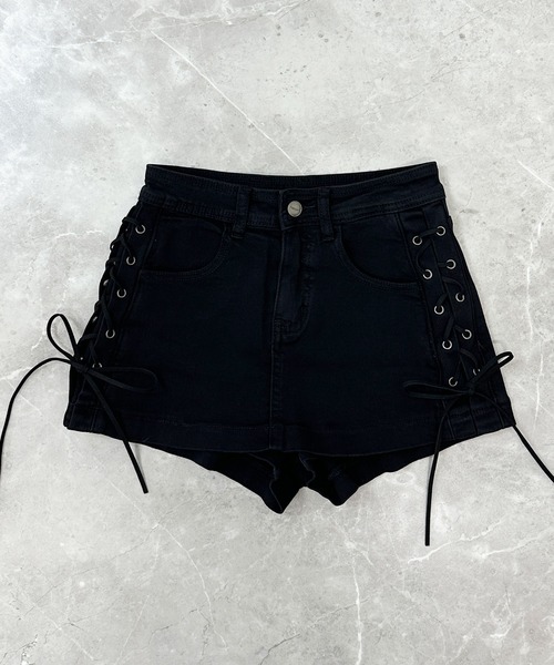 FOLLOWIN（フォロウィン）の「【 インパン裏地付き 】サイドレースアップデニムミニスカート（デニムスカート・レディース・ブルー/ブラック・MEDIUM/SMALL/LARGE）」の13枚目の写真