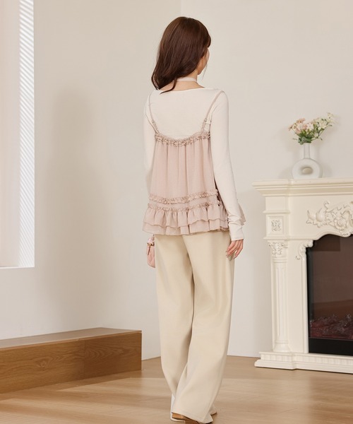 Anely(アネリー)の「ドット フリル キャミソール トップス 2点セット(Tシャツ/カットソー・レディース・ピンク/アイボリー・FREE)」の8枚目の写真