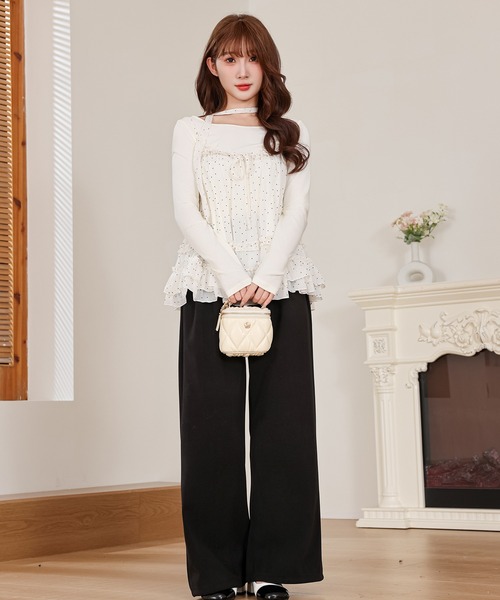 Anely(アネリー)の「ドット フリル キャミソール トップス 2点セット(Tシャツ/カットソー・レディース・ピンク/アイボリー・FREE)」の13枚目の写真