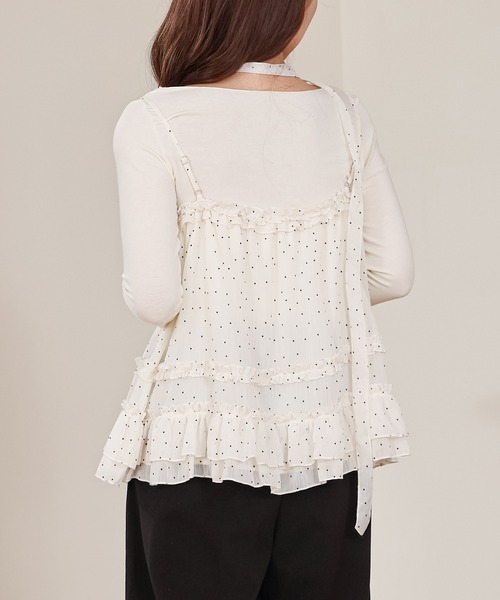 Anely(アネリー)の「ドット フリル キャミソール トップス 2点セット(Tシャツ/カットソー・レディース・ピンク/アイボリー・FREE)」の14枚目の写真