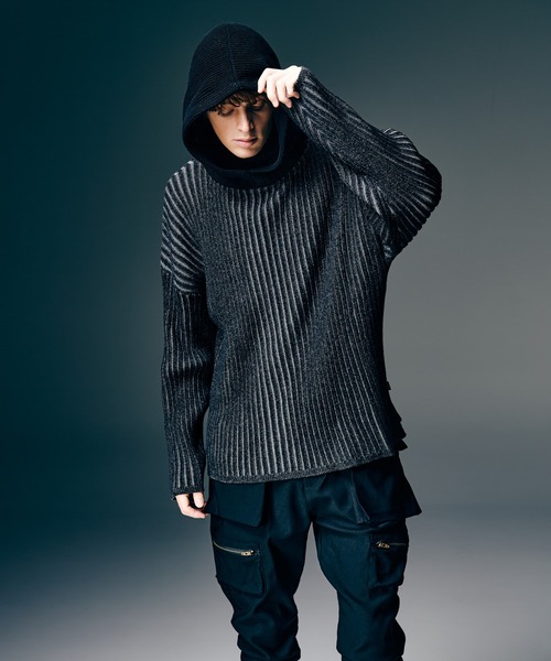 Stripe Rib Knit Hoodie / ストライプリブニットフーディー（ニット