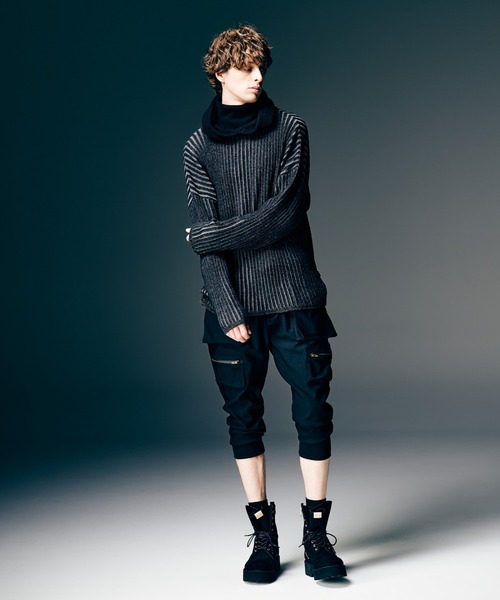 glamb（グラム）の「Stripe Rib Knit Hoodie / ストライプリブニットフーディー（ニット/セーター・メンズ・ブラック/カーキ・M/L）」の7枚目の写真