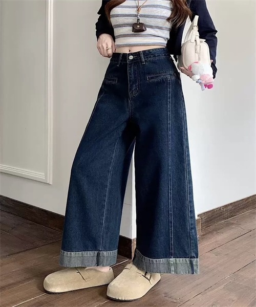 Dream garden（ドリームガーデン）の「脇切り替え裾ロールアープワイドデニムパンツ（デニムパンツ・レディース・インディゴブルー・S/L/XL/4XL/M/2XL/3XL/5XL）」の6枚目の写真