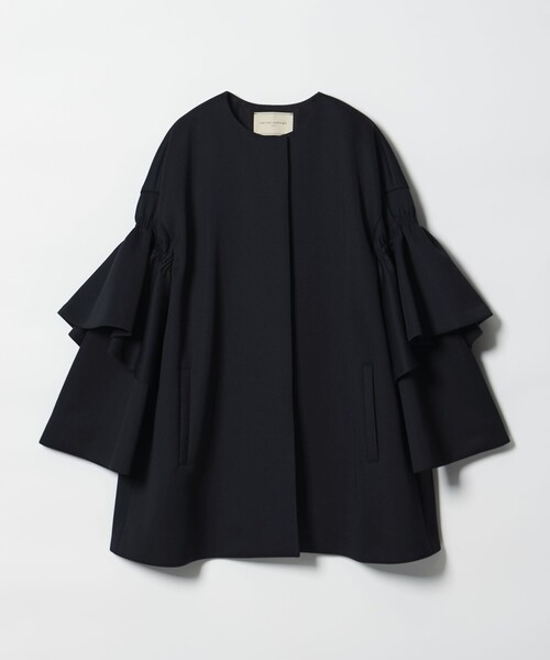 【極美品】 UNITED ARROWS フレアスリーブ コート 38 ネイビー UNITED ARROWS（ユナイテッドアローズ） ノーカラーコート コート