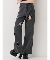 EVRIS（エヴリス）の「ビジューハートカッティングワイドデニムパンツ（デニムパンツ）」