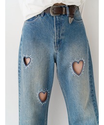 EVRIS（エヴリス）の「ビジューハートカッティングワイドデニムパンツ 春服（デニムパンツ）」