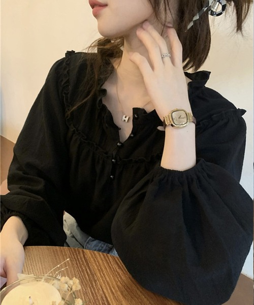 Amulet（アミュレット）の「軽やかに揺れて女性らしく◎フリルネックボリュームスリーブブラウス（シャツ/ブラウス・レディース・ブラック/アイボリー・S/XL/M/L）」の8枚目の写真