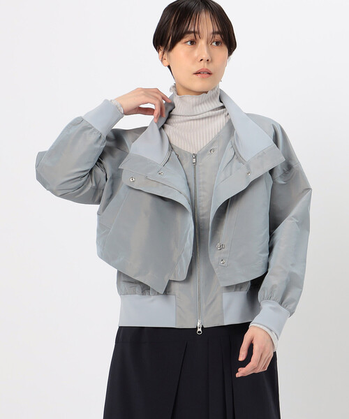 Gabardine K.T(ギャバジンケーティー)の「〔 +サイズ 〕 【レイヤード】シャンブレータフタ ブルゾン(ブルゾン・レディース・サックスブルー/ネイビー/ライトグレー・15号)」の3枚目の写真
