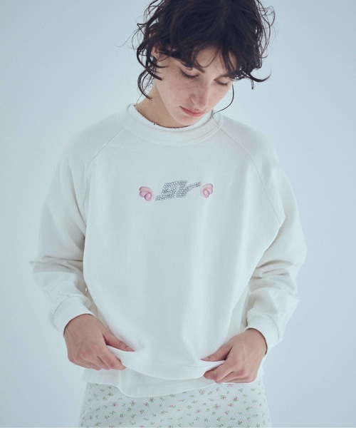 SEA（シー）の「SV ラインストーン ラグランスウェット（スウェット・レディース・ホワイト/チャコールグレー・ONE SIZE）」の5枚目の写真