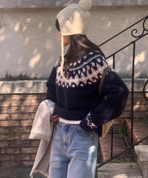 [ドローフィットウィメン x アロハ] フェンスノルディックプルオーバーニット [NAVY]