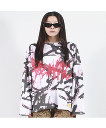 STREET GRAFFITI LOGO TEXT OVERSIZED T-SHIRT - Black