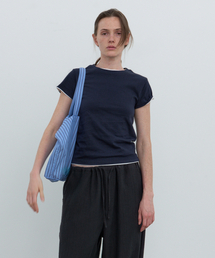 POSZER（ポーザー）の「Cap Sleeve Round T-Shirt (Navy)（Tシャツ/カットソー）」