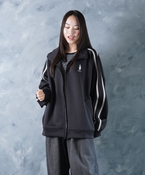 NOIZY（ノイジー）の「THREADS NOIZ TRACK JKT / ワンポイント 刺繍 サイドライン トラックジャケット（ジャージ・メンズ・Black/チャコールグレー・LARGE/MEDIUM）」の3枚目の写真