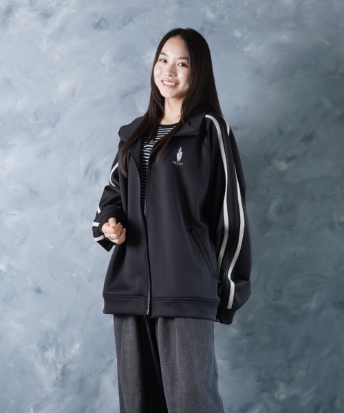 NOIZY（ノイジー）の「THREADS NOIZ TRACK JKT / ワンポイント 刺繍 サイドライン トラックジャケット（ジャージ・メンズ・Black/チャコールグレー・LARGE/MEDIUM）」の5枚目の写真