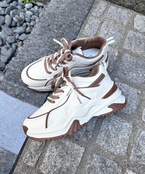 Shoes in Closet（シューズインクローゼット）の「厚底 ボリューム ツートーンカラー ダブルシューレース スニーカー 399（スニーカー・レディース・グレー/ベージュ・LL/S/M/L）」の8枚目の写真